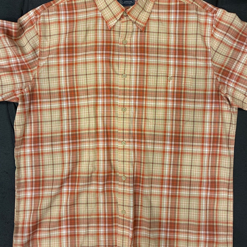 Two Arrow Men's Casual Plaid Shirts in Orange and Cream, and Blue and Beige